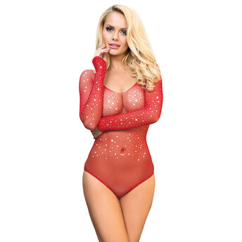 Body de rejilla con hombros descubiertos, rojo