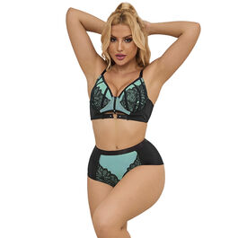 Conjunto sujetador de charol con cremallera, verde S/M