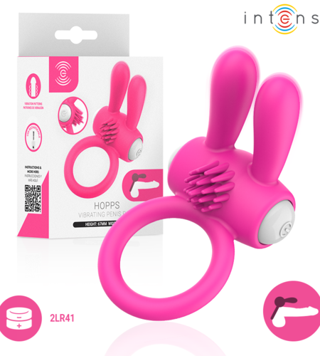 Hopps anillo para pene vibrador con estimulación clitoriana rosa Intense